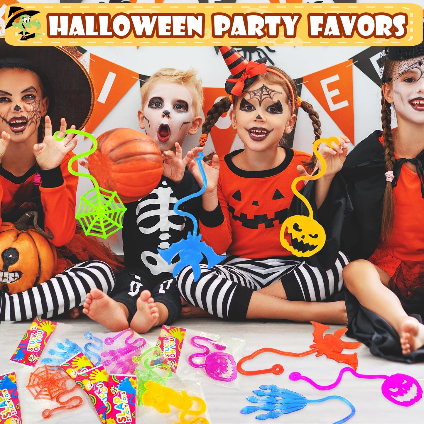 Kannove Halloween Treats Non Candy Goodie Bag Stuffer Fillers For Kids 48 Pcs,Bulk Halloween Sticky Hands Toys For Toddlers,Birt