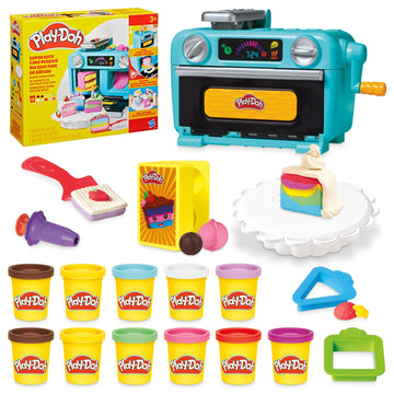 Play-Doh Super Slice Cake Playset, Toy Oven with Play Kitchen Accessories & 11 Modeling Compound Cans, Kids Arts & Crafts, Ages 
