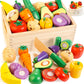 Wooden Play Food Set for Kids Kitchen | Velcro Chopping Veggies & Fruits Toy Food Set with Storage Case & Bag, Play Kitchen Acce