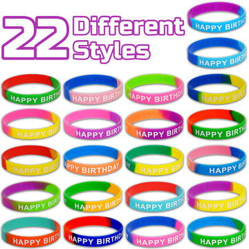 Neureyte 66 Pieces Birthday Rubber Bracelets(22 Styles),Colored Birthday Wristbands for Birthday Party Favors,Stretch Birthday R