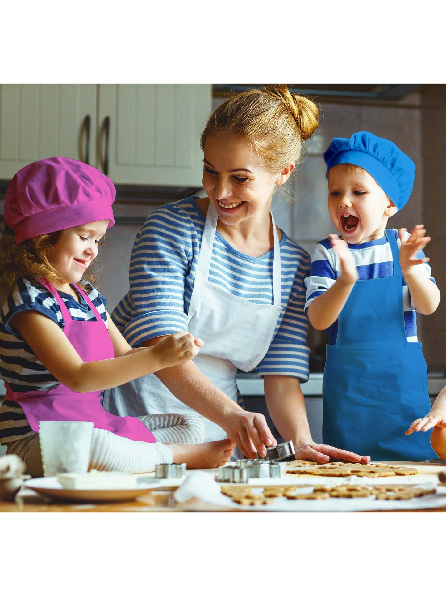 SATINIOR 8 Set Kids Apron and Chef Hat Set Kids Apron with 2 Pockets Adjustable for Boys Girl's Cooking Baking Painting (Multi-C