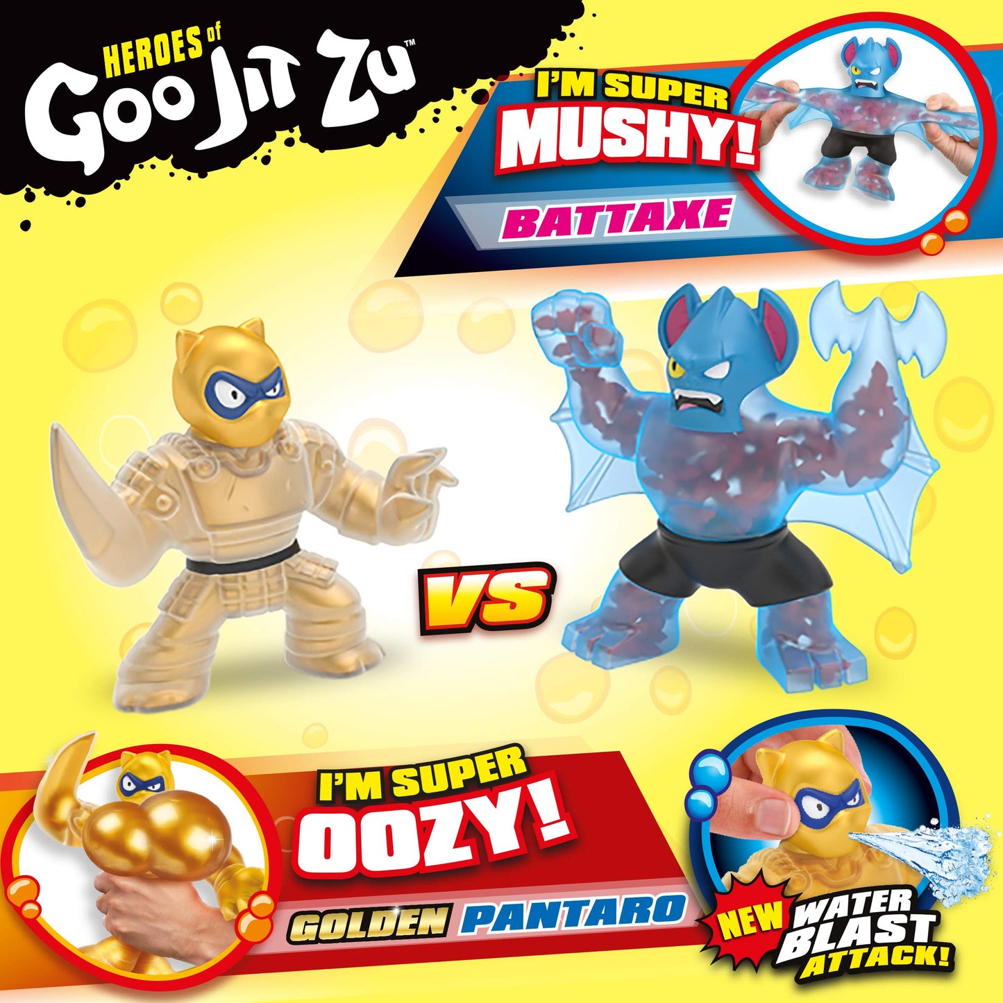 Heroes of Goo Jit Zu Water Blast Versus Pack - 2 Action Figures, Exclusive Golden Figure, Multicolor, Model 41052