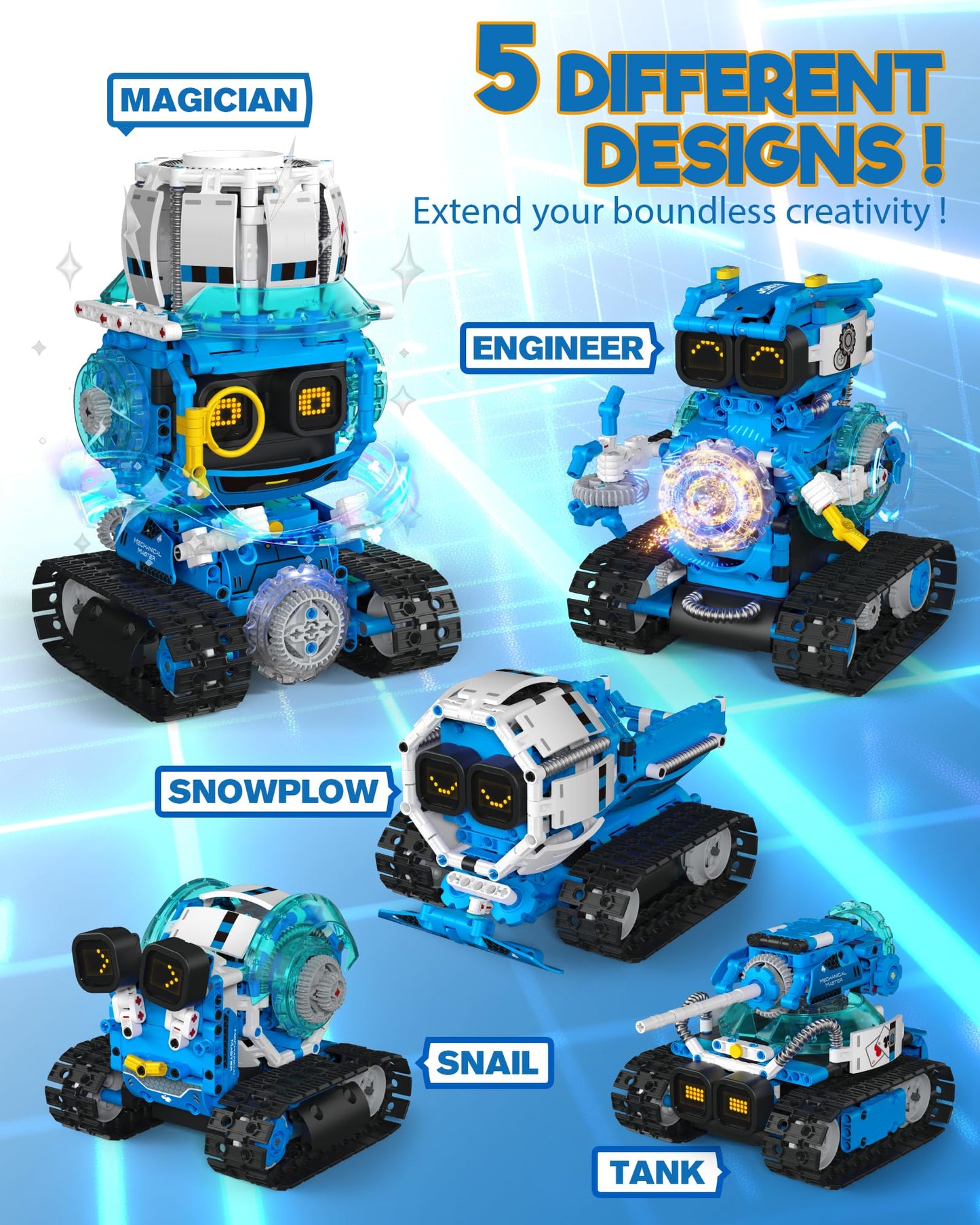 Opmind 5 In 1 Stem Robot Building Toys For Boys Age 8-13, 494Pcs Remote & App-Controlled Set Educational Coding Toy, Kids Diy So