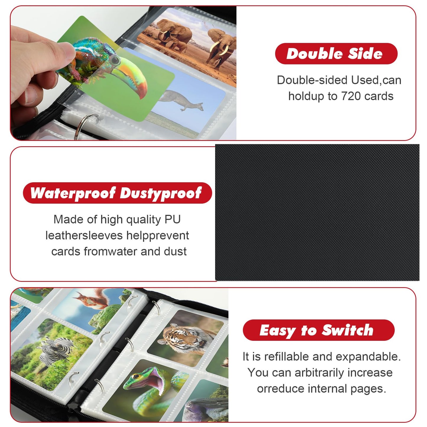 Xshnuo Trading Card Binder, 9 Pockets 900 Cards Holder Collector Album With 50 Removable Sleeves Compatible With Pokemon Cards F