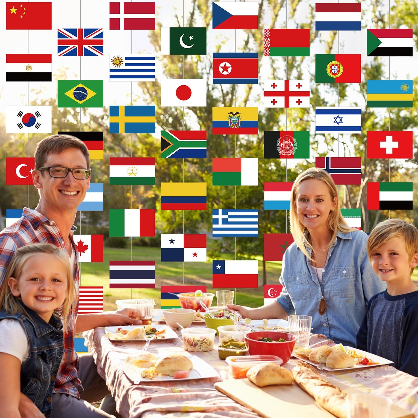 Daifunli 8 Pcs International Party Decorations 56 Countries Hanging Flags Garlands World National Flags Banner for International