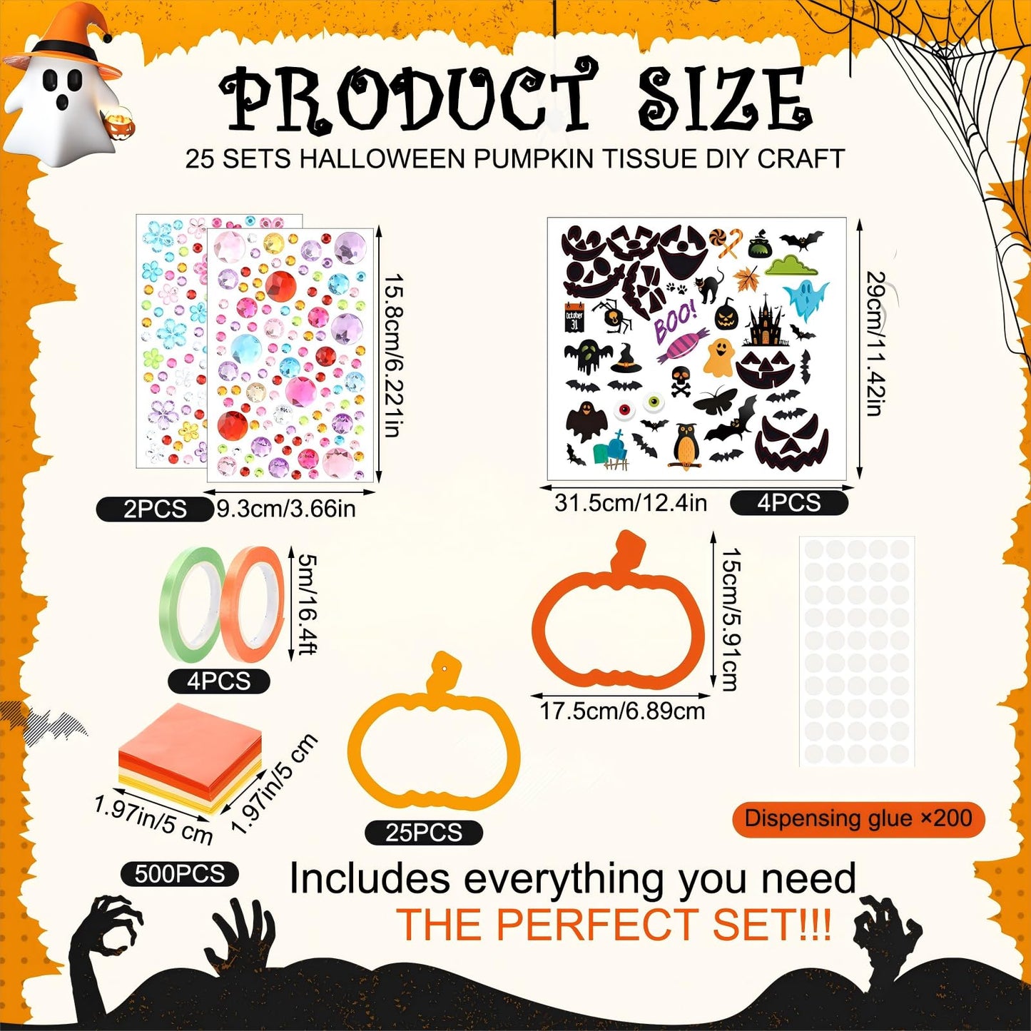 25 Sets Thanksgiving Pumpkin Tissue Paper Crafts Thanksgiving DIY Art and Craft Kits with Stickers Make Your Own Pumpkin Hanging