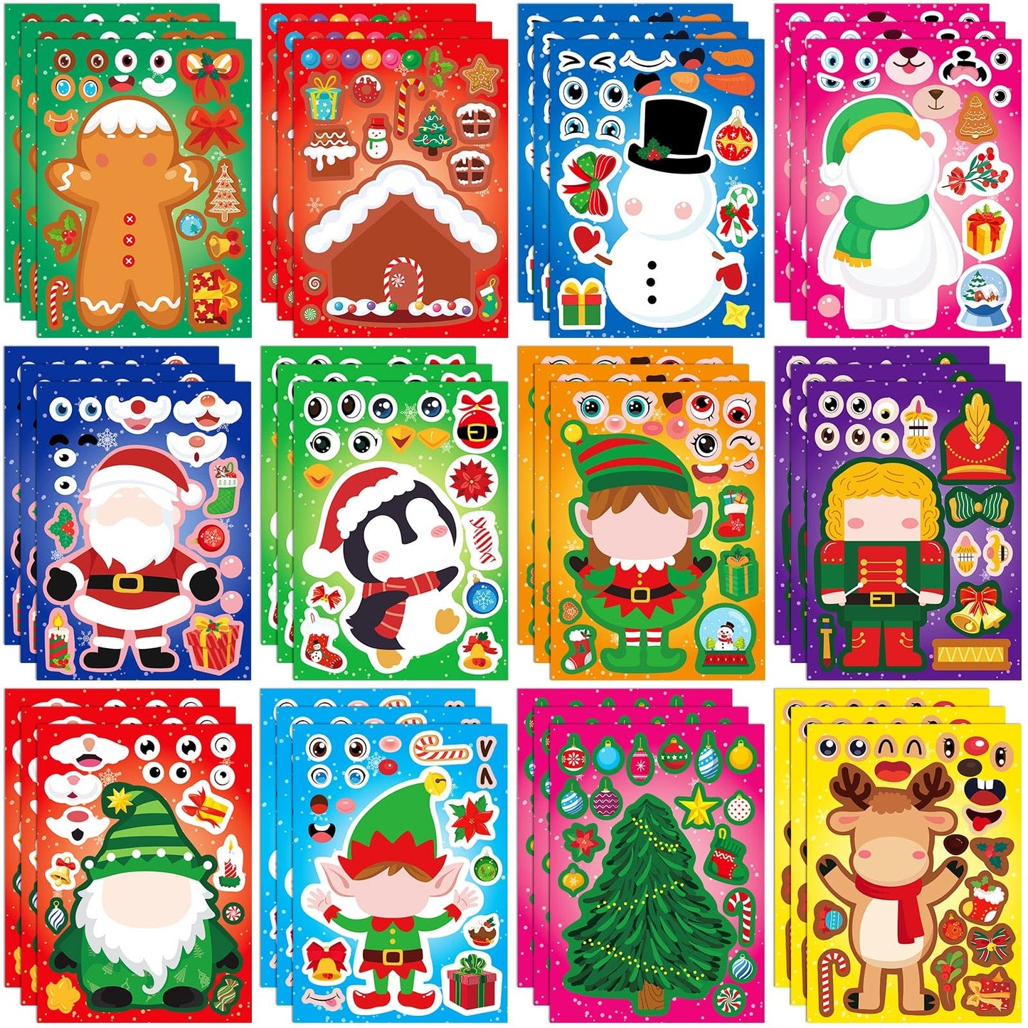DECYOOL 36 Sheets Christmas Stickers, Christmas Make a Face Stickers Make Your Own Christmas Stickers Santa Snowman Xmas Holiday