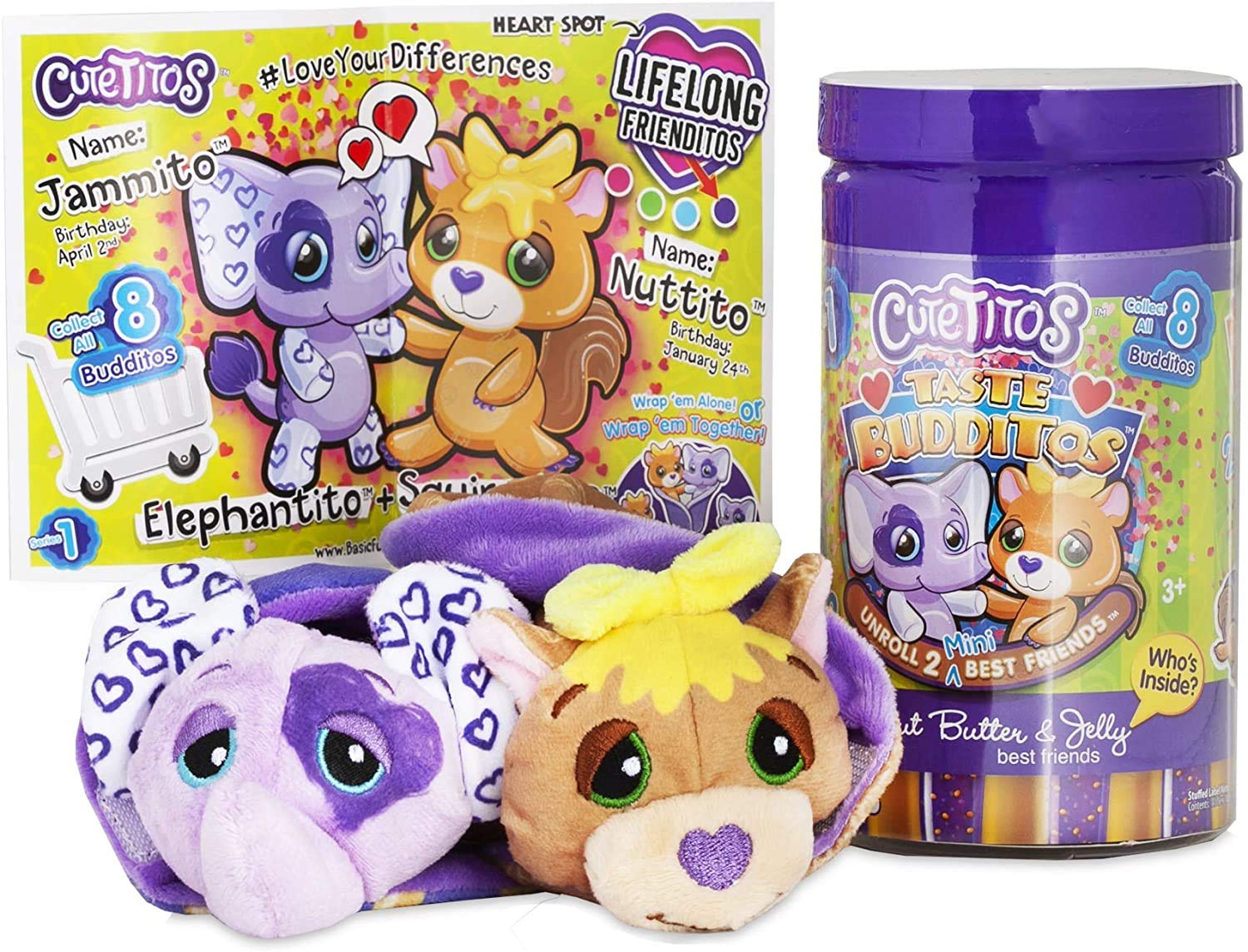 Basic Fun Cutetitos Taste Budditos Peanut Butter & Jelly - 2 Collectible Plush Mini Animals - Ages 3+ - Series 1 - Great Gift Fo