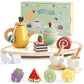 PairPear Wooden Toys Tea Party Set, Toddler Tea Set for Little Girls, Kids Pretend Play Kitchen Accessories, Wooden Play Food To