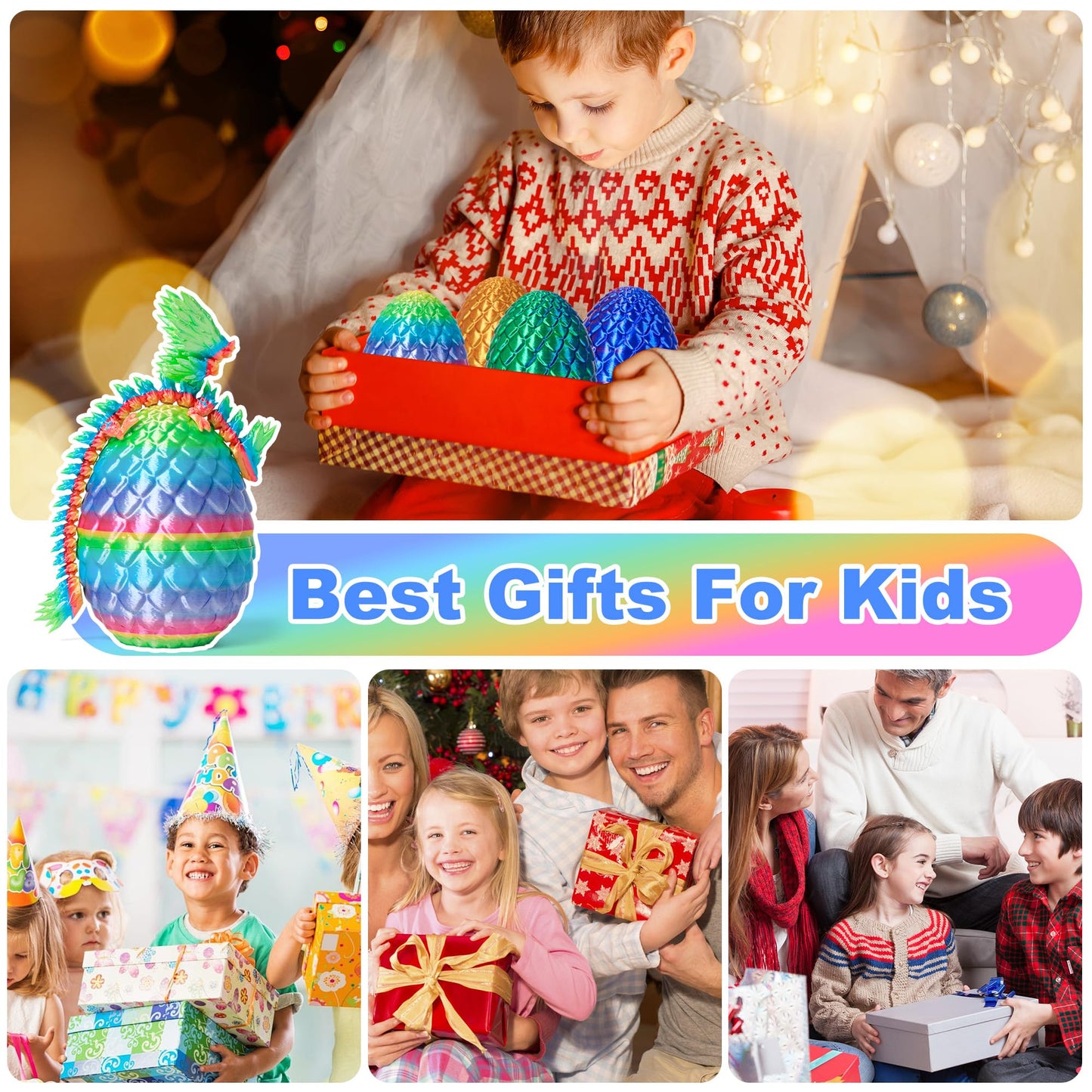 3D Printed Dragon Eggs with Dragon Inside  Easter Mystery Dragon Egg Articulated Crystal Dragon Fidget Toy  Surprise 3D Printed Dragon Egg with Wings Flying Animals Toy Easter Basket Stuffers 4PCS(A)