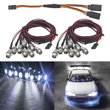2Pack HIRCQOO 8LED RC Car LED Light Headlights Taillight Lighting with JR Y Cable Compatible with Traxxas HSP Tamiya Redcat RC4W
