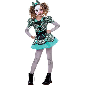 Multicolor Dark Doll Set (Xl 14-16) - Includes Dress, Headband, Mask, & Tights - Perfect For Themed Parties & Halloween Celebrations