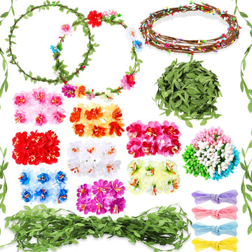 Syhood Mini Plum Blossom Crowns Making Kit, 120 Pcs Parts, Make Your Own Flower Wreath Headbands and Bracelets Craft Kit Hair Ac