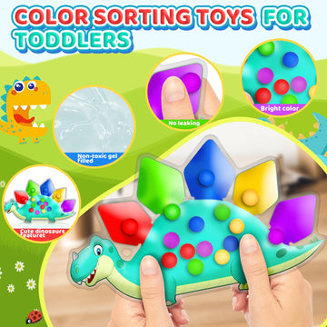 2Pc Dinosaur Color Sorting Sensory Toys, Montessori Toys For Toddler Fine Motor Skill Game Learning Activities Quiet Calm Down F