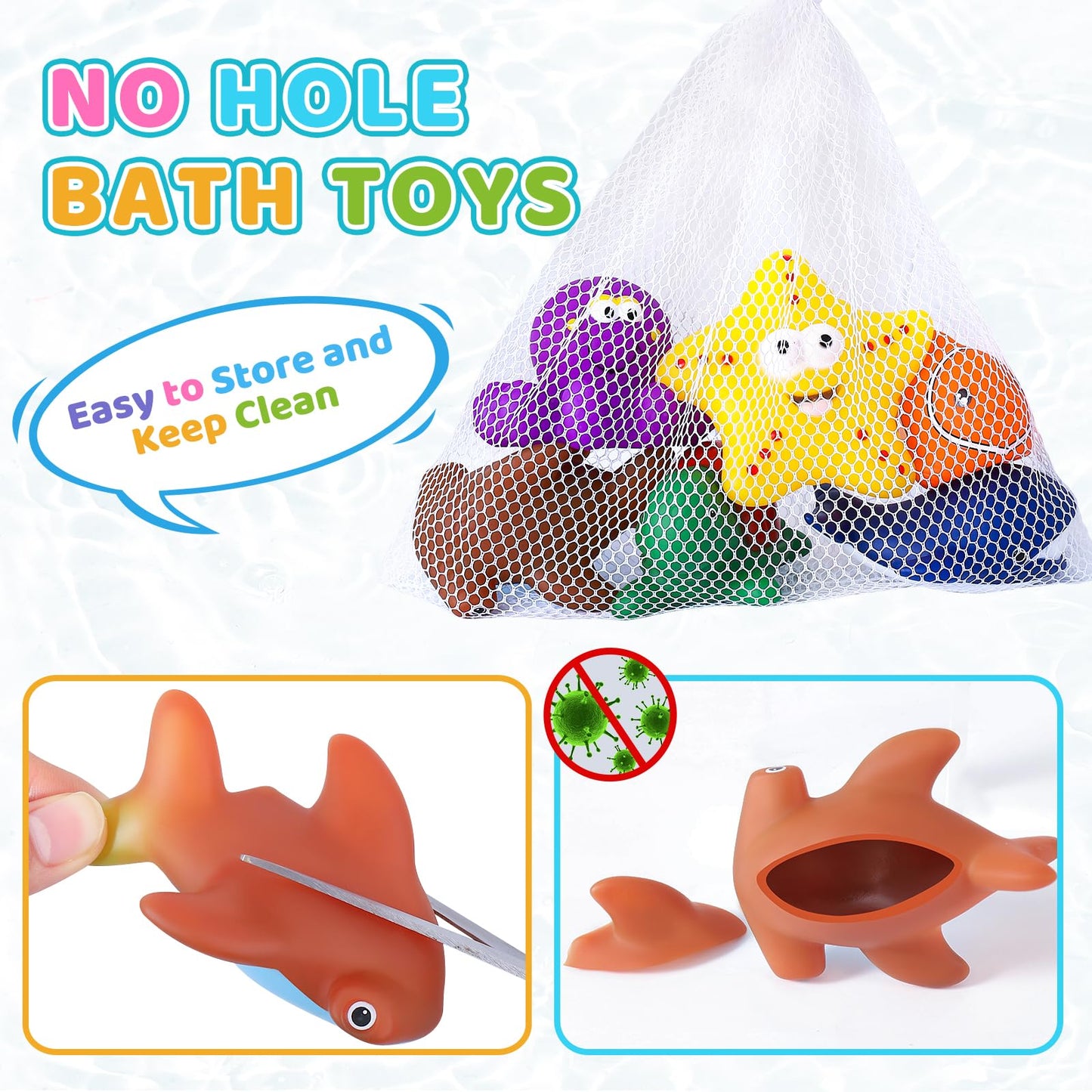 Color Changing No Hole Bath Toys For Kids Toddlers, Color Change Bath Toys For Kids Ages 4-8, Ocean Animal Toys With Drying Bag,