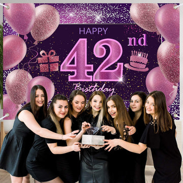 42Nd Birthday Decorations For Girls Imisi Happy Birthday Banner Pink Decorations For A Party Birthday Backdrop For Women