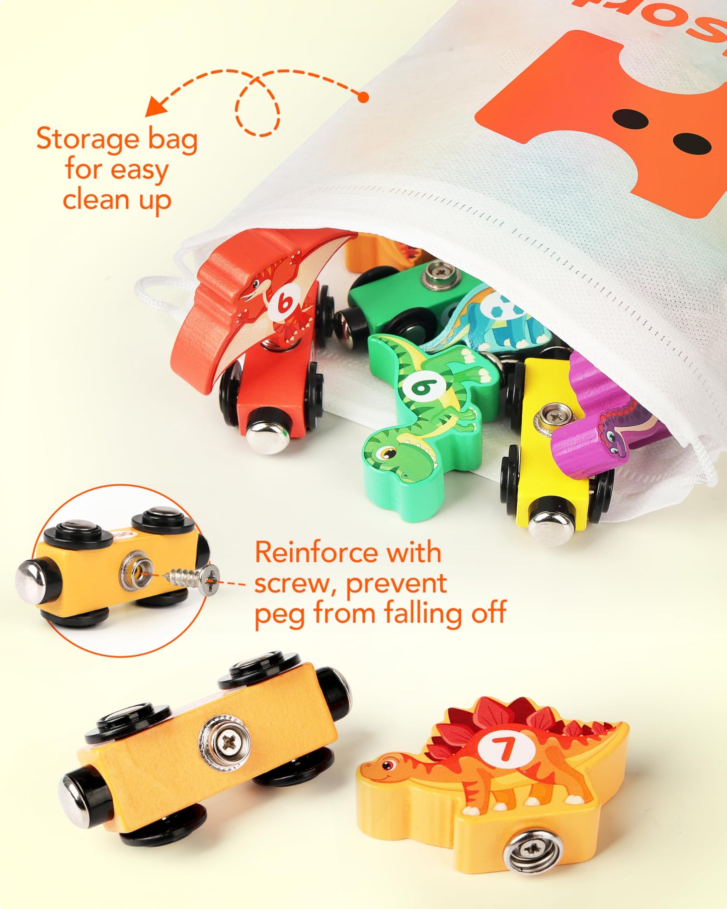 Wooden Dinosaur Train Set, Magnetic Dinosaur Toys And Number Train For Toddlers, Educational Montessori Toy For Counting And Mot