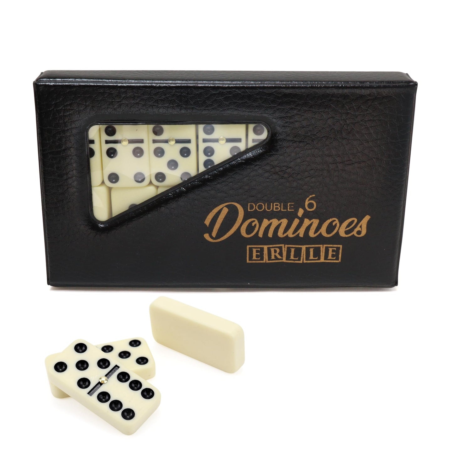ERLLE - enhanced Double 6 Dominoes Set  Classic Domino Game with Vinyl Case  Tiles for mature-themeds & Kids  Mexican Train & Family Game Night