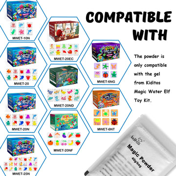 Kiditos Magic Water Elf Powder Refill Kit, 5 Packs, Calcium Lactate, Aqua Fairy Water Gel, White, Model MWET-MP-5