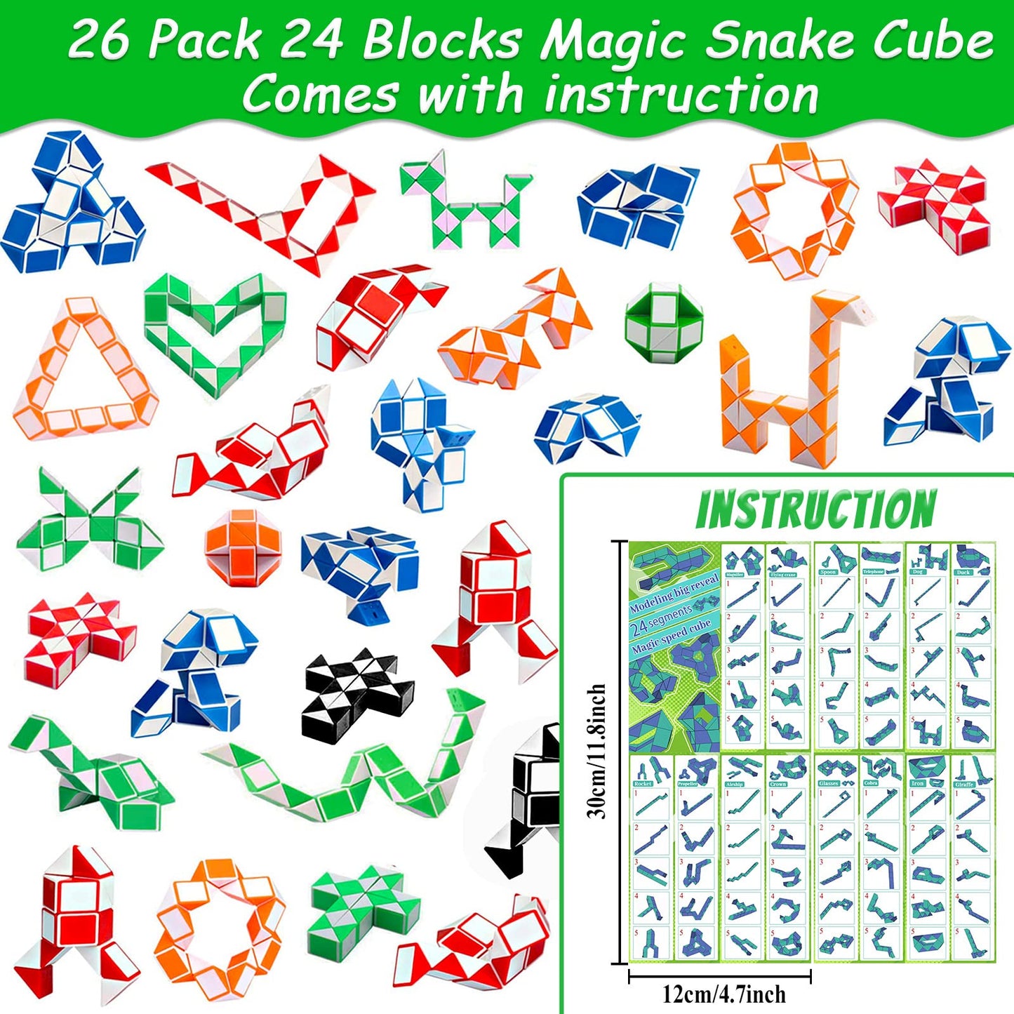 26 Pack 24 Blocks Fidget Snake Cube Mini Twist Puzzle Snake Cube Valentine'S Day Toys Mini Magic Snake Speed Cubes Filler For To