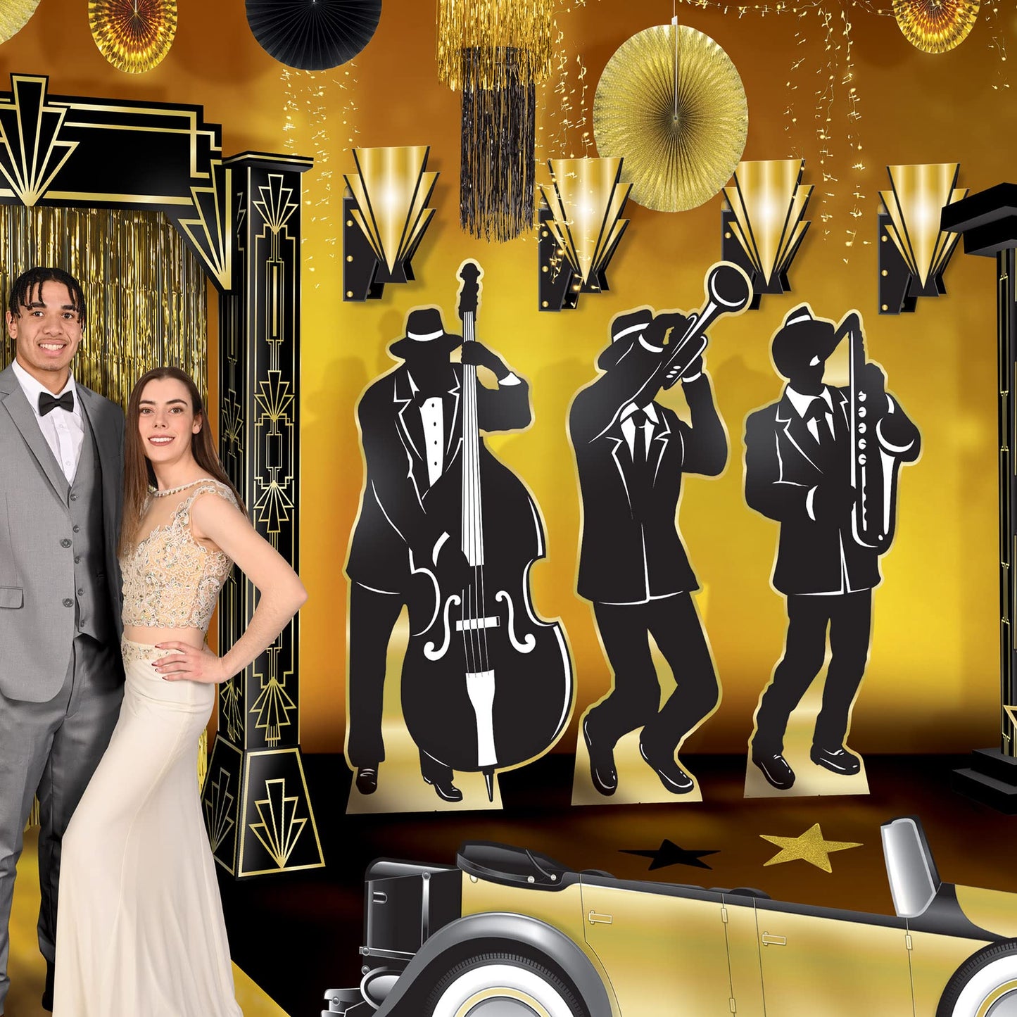 Beistle 20s Wall Scones 4 Piece Awards Night Decorations, 15, Black/Gold