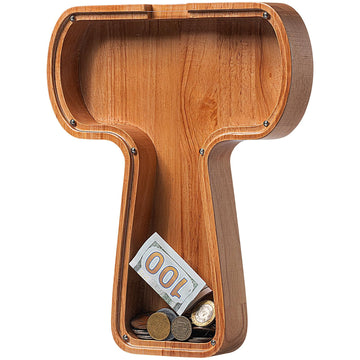 Piggy Bank For Kids Boys Girls, Large Personalized Wooden Letter Piggy Bank With Cut-Out Design, Alphabet Letter Coin Banks, Money Savings Box, Wooden Bank For Kids Creative Gift For Real-Money(T)