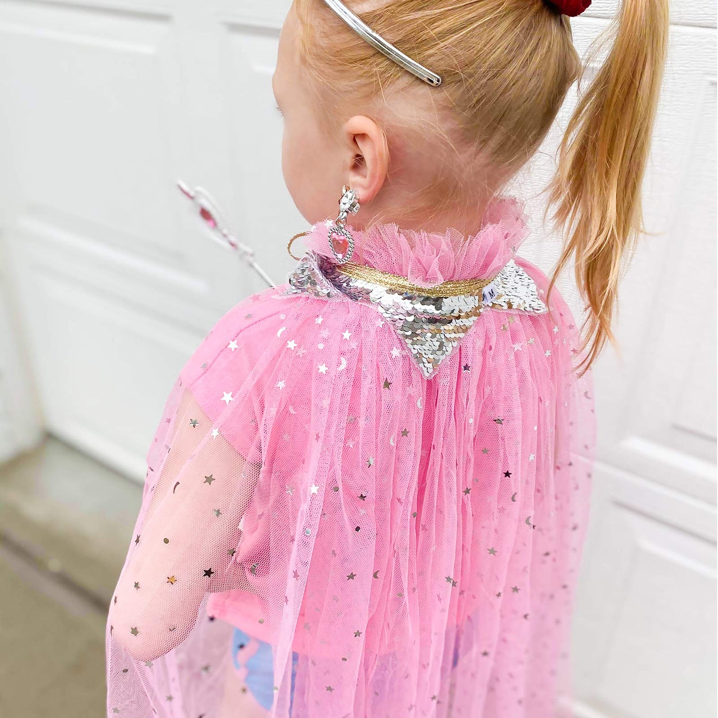 Fedio Princess Cape Set 7 Pieces Girls Princess Cloak With Tiara Crown, Wand For Little Girls Dress Up (Pink)