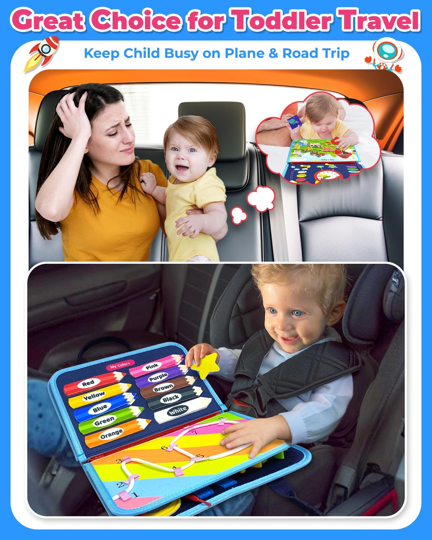 Gojmzo Busy Board Montessori Toys For 1 2 3 4 Year Old Boy Birthday Gifts, Busy Book Sensory Easter Toys For Toddlers 1-3 2-4, Learning Educational Toddler Travel Activities