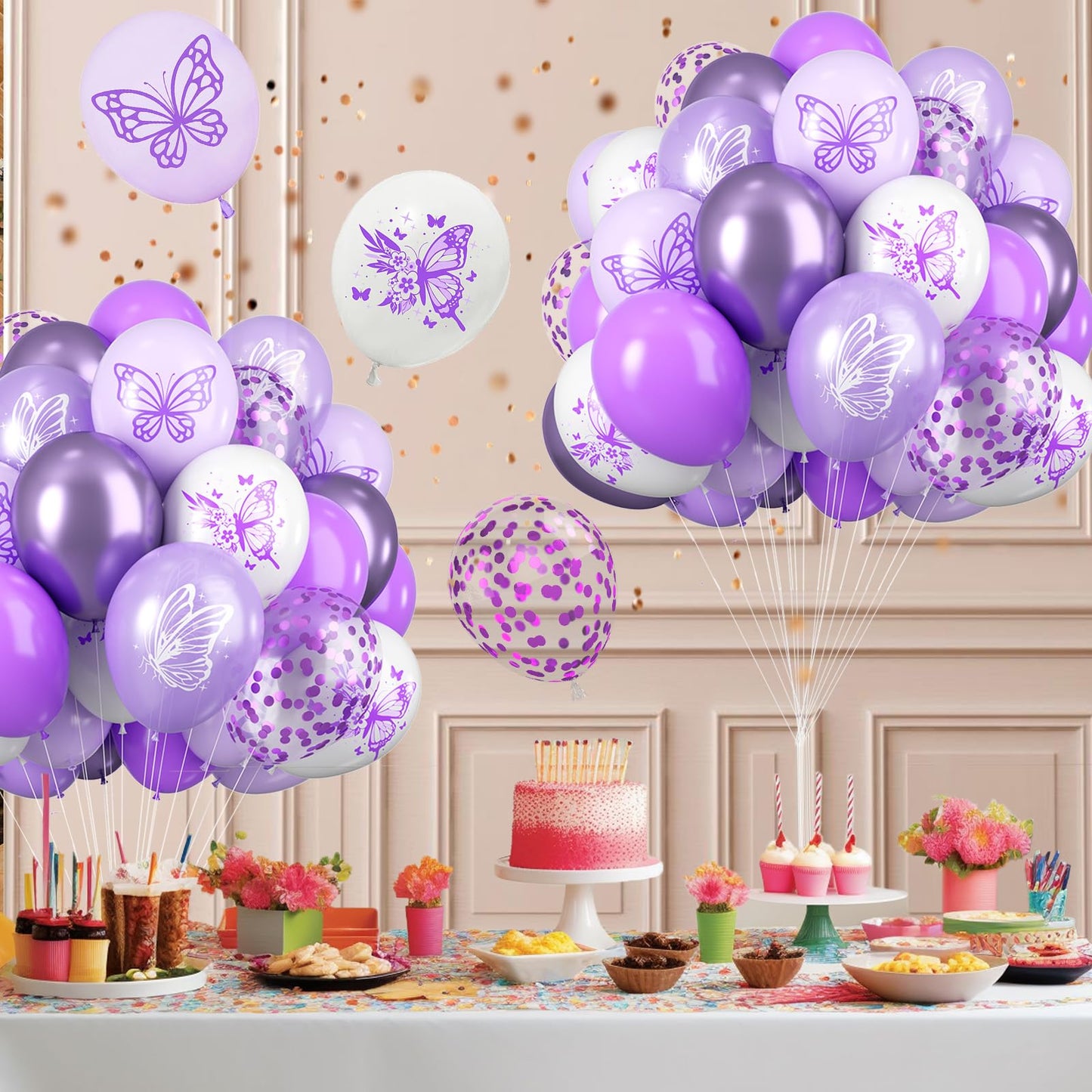 Butterfly Balloons, 12 Inches Butterfly Print Purple And White Latex Balloons Butterfly Patterns For Girls Women Weeding Baby Sh