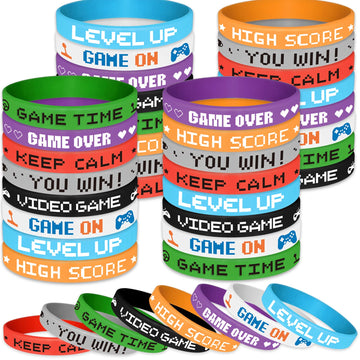 Astaron 32 Pieces Video Game Rubber Wristband Colored Bracelets For Game Theme Party Kids Birthday Party Favors