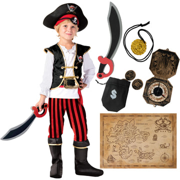 Spooktacular Creations Red Deluxe Pirate Costume for Kids Boys Halloween Dress Up-3T