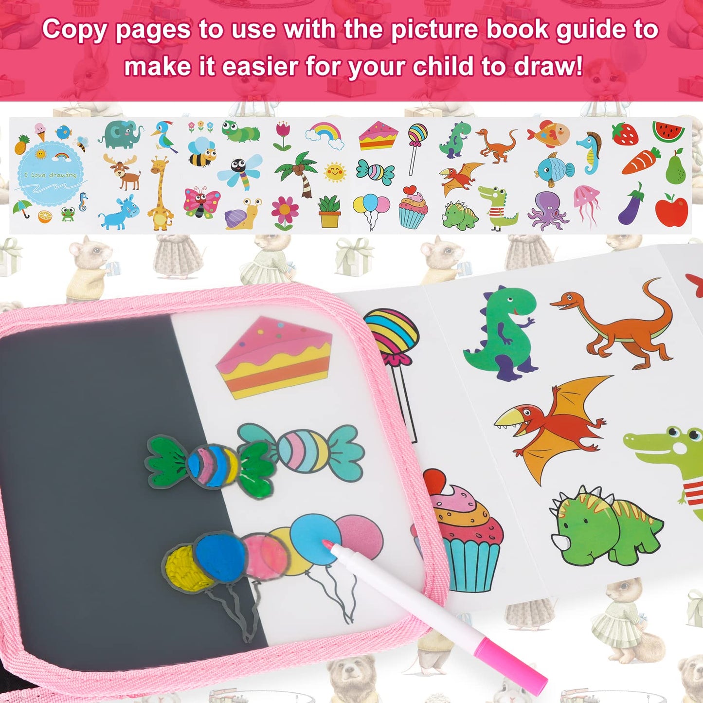 Erasable Doodle Set for Kids - Magic Drawing Book with 12 Watercolor Pens, 14 Pages - Road Trip Car Game Writing Painting Set fo