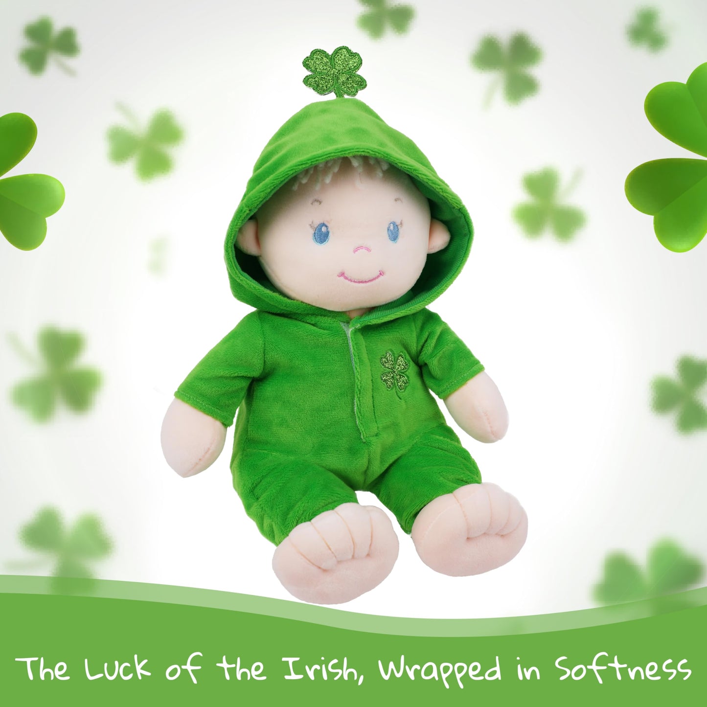 June Garden 12'' Sweet Dolly Clover - Plush Baby Doll for Birth and Up - Saint Patrick's Day Edition