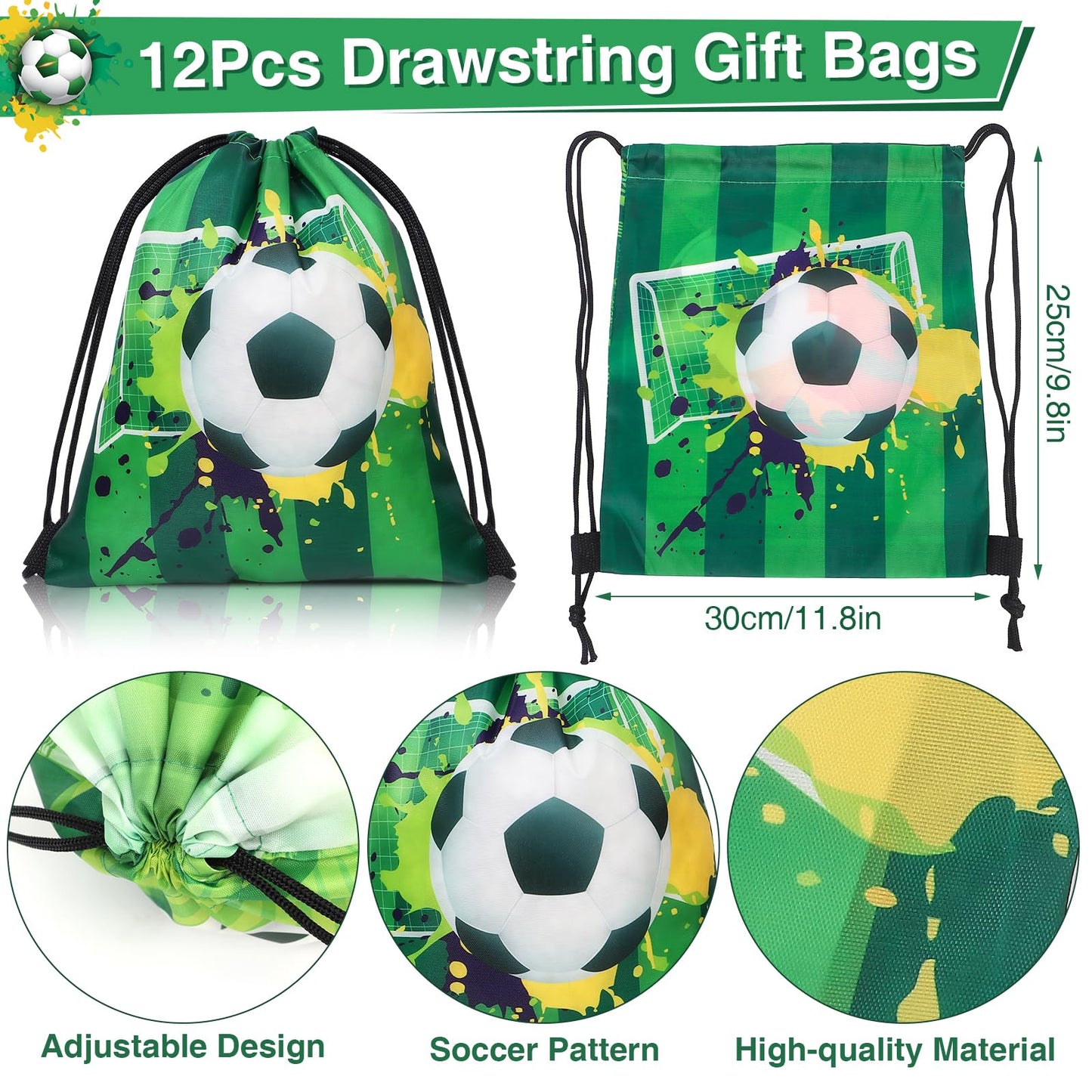 Winrayk 12 Sets Soccer Party Favors Sports Birthday Supplies, Soccer Goodie Bags Drawstring Bags Tattoo Stickers Gifts Toys Good