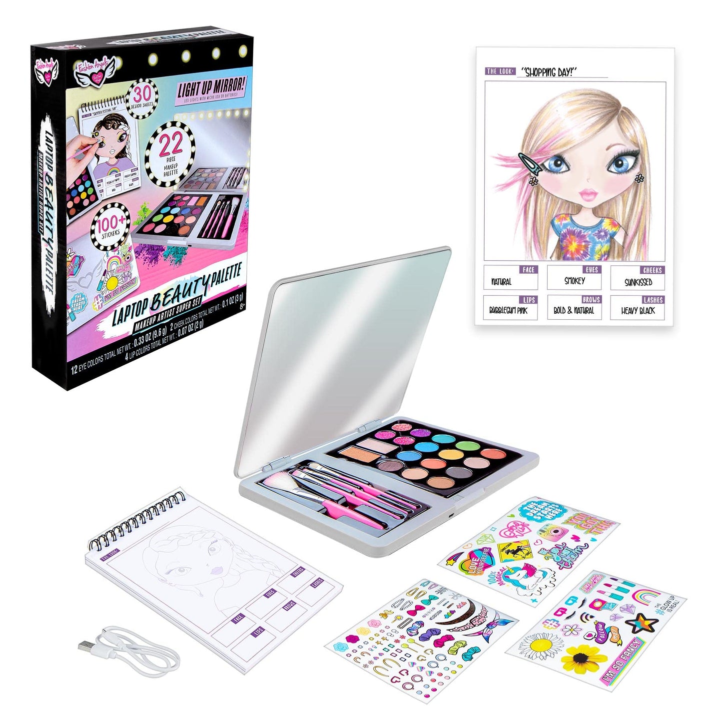 Fashion Angels Laptop Beauty Pallete - Make-Up Artist Superset - Led Laptop Makeup Pallete For Girls With Spiral Bound Sketch Pa