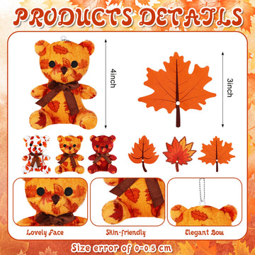 Poen 27 Pack Fall Mini Plush Bears With Maple Leaf Cards Set For Kids Classroom School Exchange Prize Gifts Fall Thanksgiving Gi