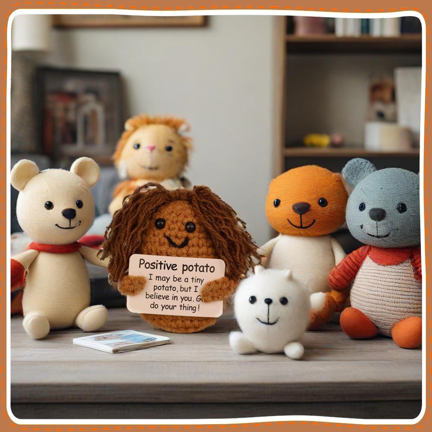 Funny Knitted Black Girl Doll With Positive Card - Adorable Long Hair Crochet Potato, Handmade Gift For Friends, Kids, Family, C