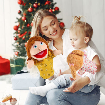 6 Pcs Family Hand Puppets 12 Inch Grandparents, Mom & Dad, Brother & Sister Plush Hand Puppet Toys Role-Play Toy Puppets For Kid