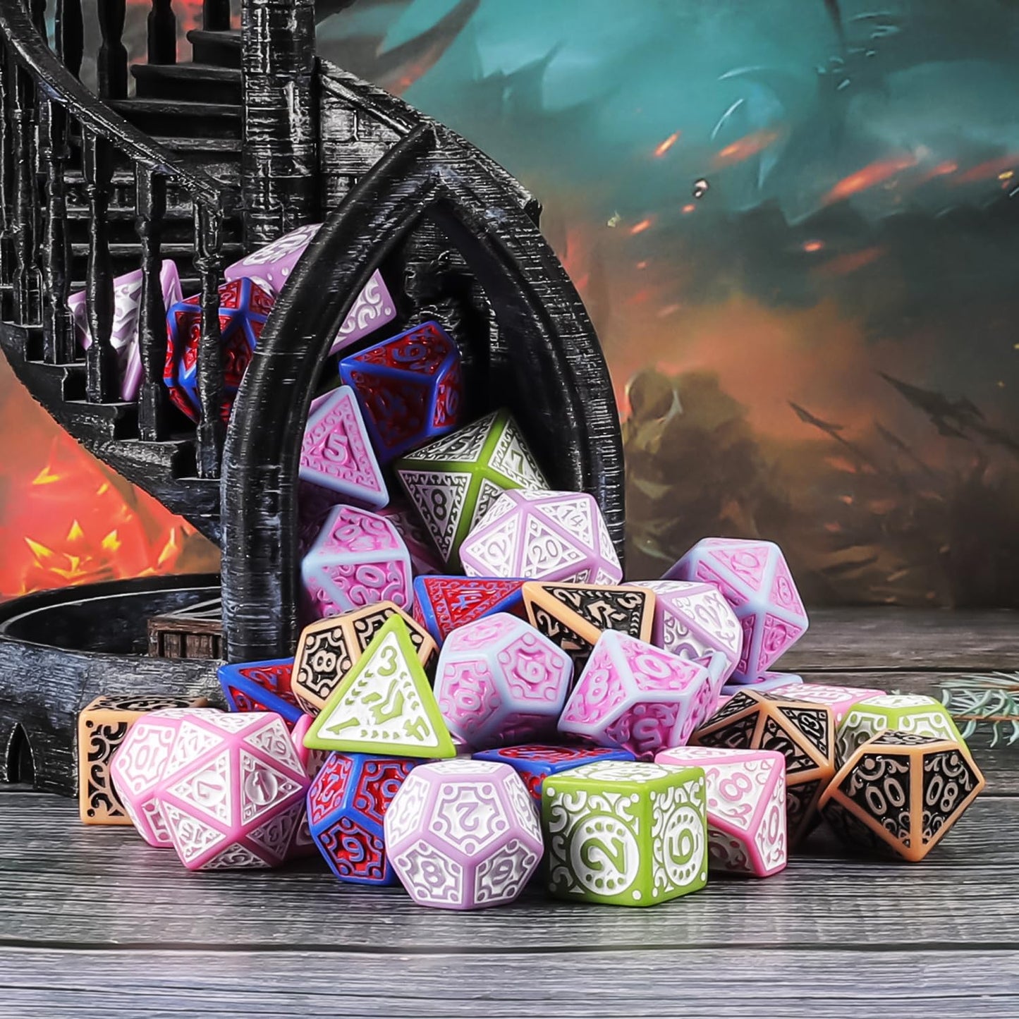 CiaraQ DND Polyhedral Dice Set (42pcs) with A Gold Pattern Drawstring Bag for Dungeons and Dragons RPG MTG Table Games. 6 Sets F