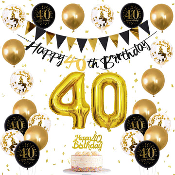 Jobkoo 40Th Birthday Decorations For Man, Black Gold 40Th Birthday Balloons Black Happy 40Th Birthday Banner 40Th Birthday Cake