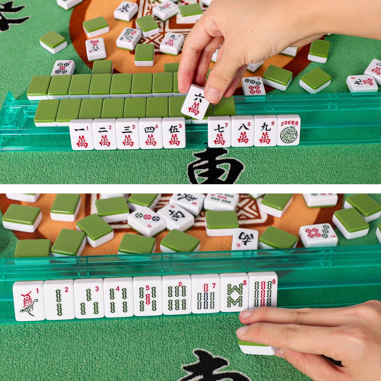 GUSTARIA American Mahjong Game Set with 166 Green Tiles, Melamine, 20"x9"x3", Includes 4 Color Racks and Green Carrying Bag