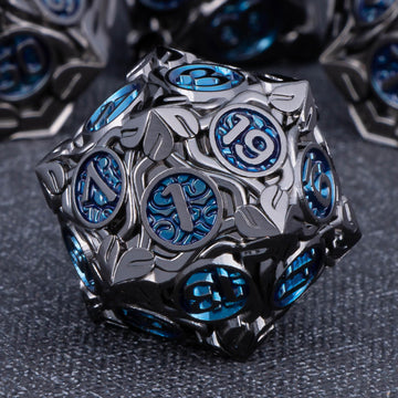 Kerwellsi Metal Dnd Dice Set D&D, 7Pcs Nature Vines Leaf Dungeons And Dragons Role Playing Dice With Gift Box, Black Blue Polyhe