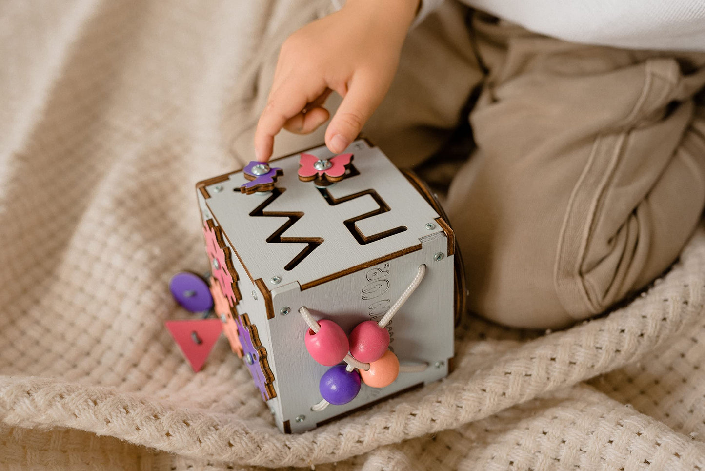 Brainuptoys Busy Cube For Toddlers Kids Children Baby - Travel Activity Busy Board – Wooden Sorter Toy - Montessori Toys Infant - Sensory Board - Learning Basic Life Skill - Time Telling Clock