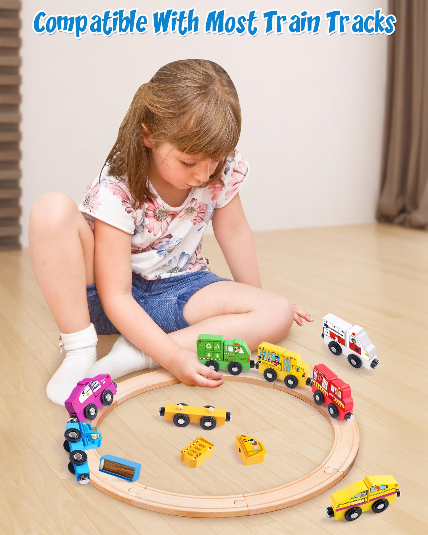 Helsort Wooden Magnetic Trains Cars - 8 Piece Educational and Skill-Building Wooden Toy for Boys and Girls Toys Train, Montessor