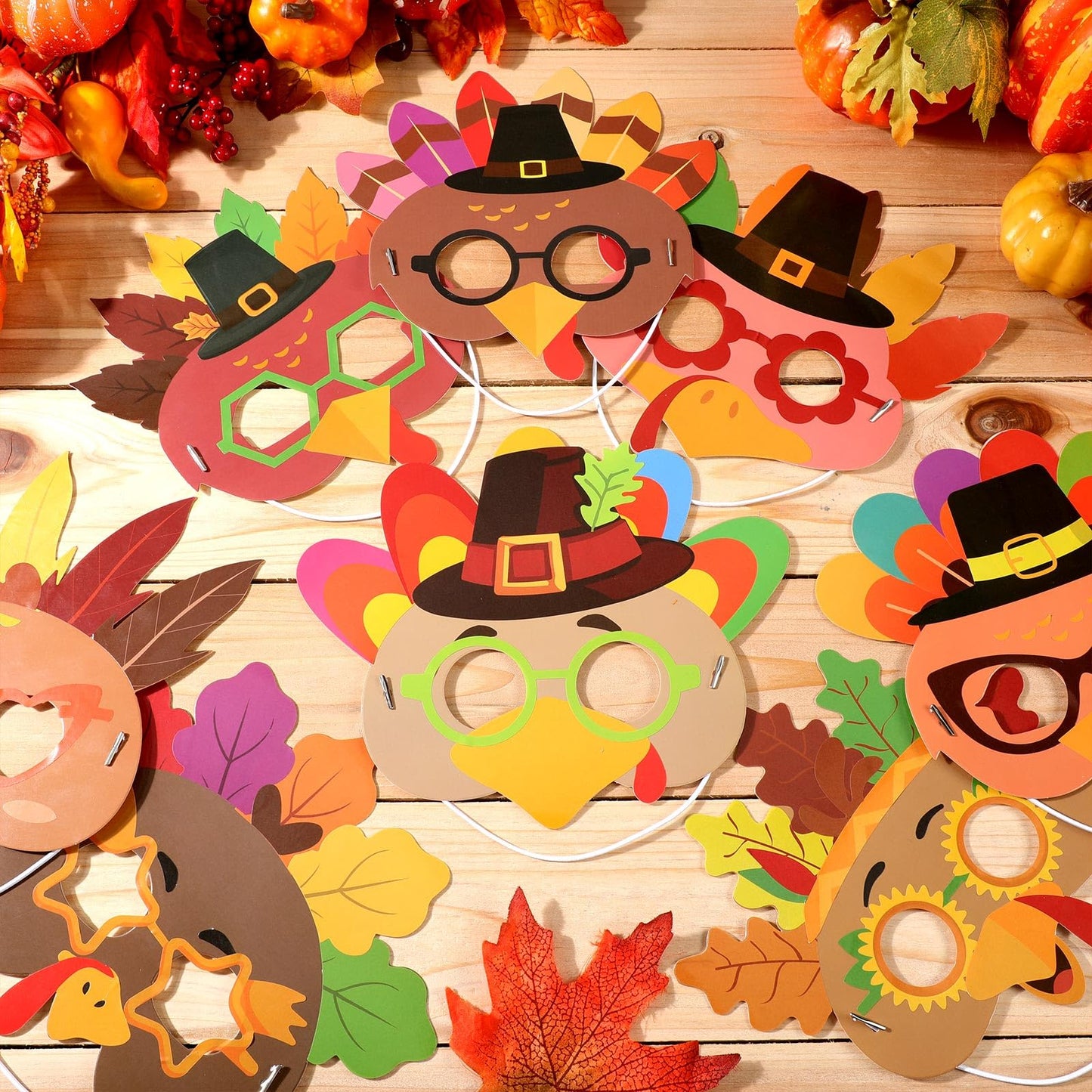 Shyyween 48 Sets Thanksgiving Turkey Mask Crafts Kits Bulk DIY Paper Craft Art Make Your Own Turkey Mask Fall Craft Kits for Tha