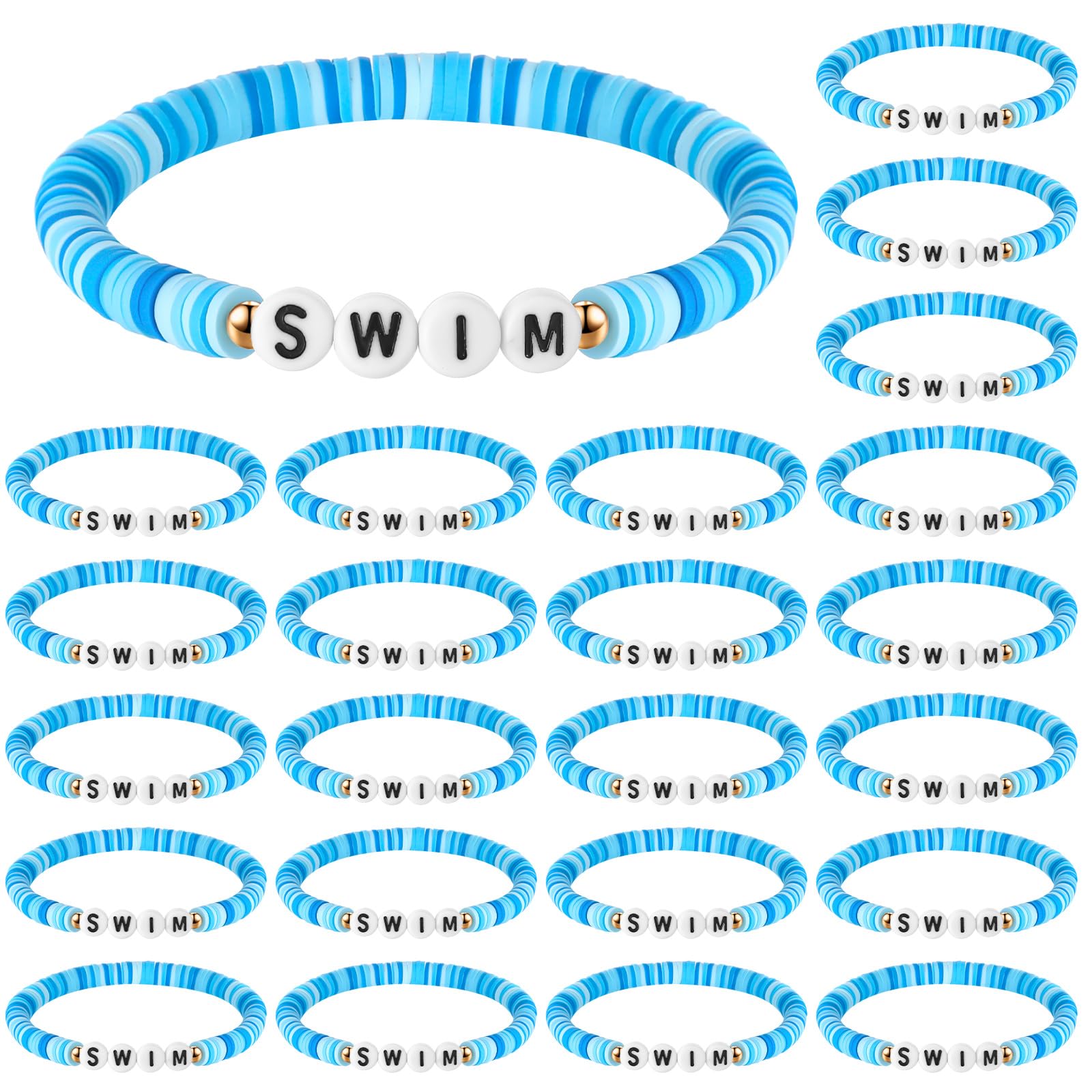 Tondiamo 24 Pcs Swim Team Bracelets Bulk for Teen Gifts Swim Party Favors Swimming Bracelet Sea Kids Stretch Team Gift for Swimm
