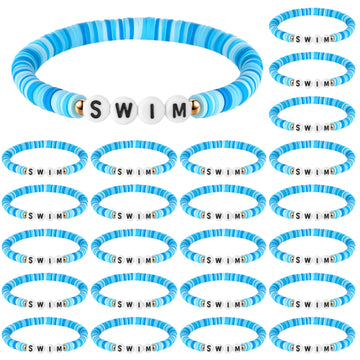 Tondiamo 24 Pcs Swim Team Bracelets Bulk for Teen Gifts Swim Party Favors Swimming Bracelet Sea Kids Stretch Team Gift for Swimm