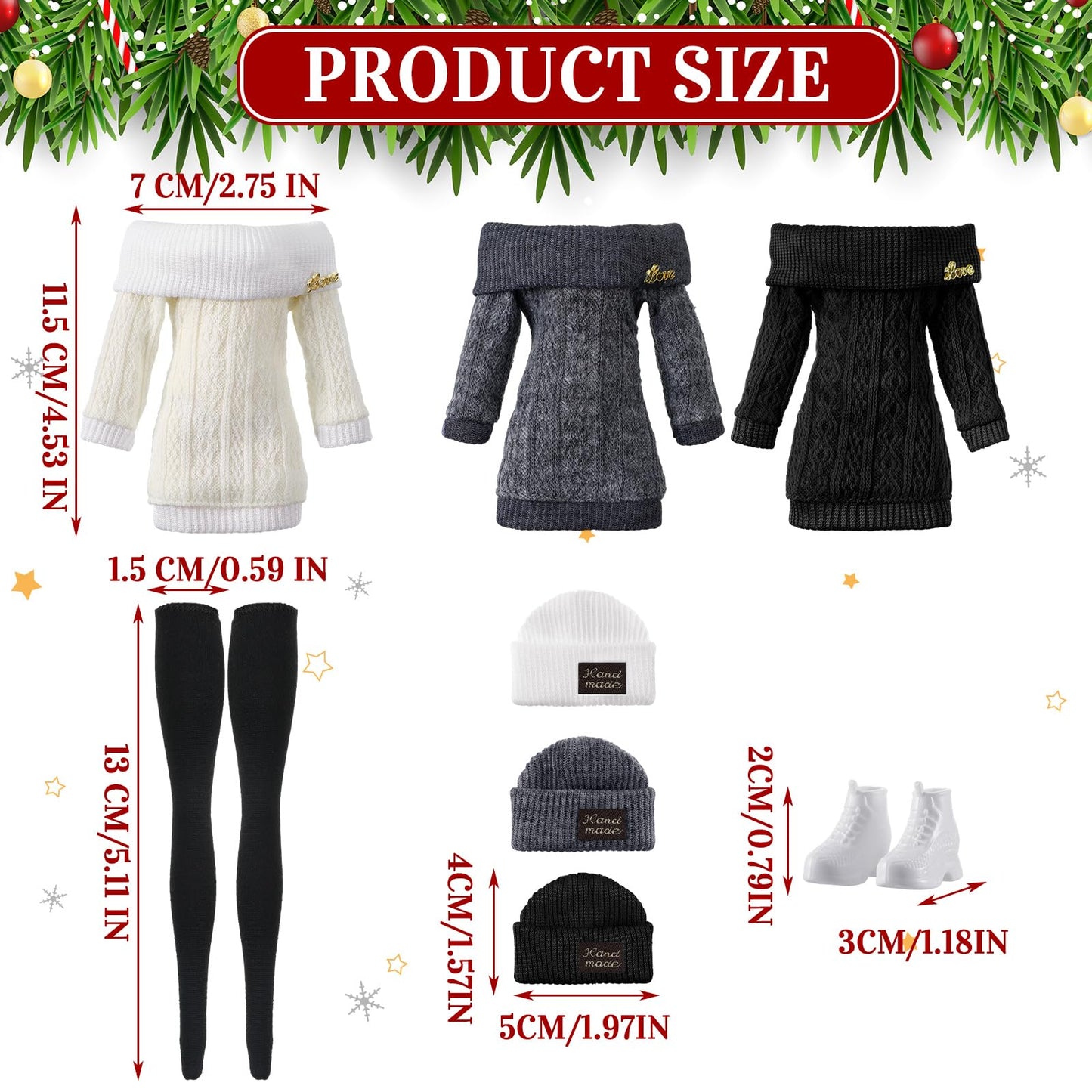 Geyoga 3 Set 12 Pcs Doll Clothes And Accessories Suit Pants Shoes Spring Sweater Outfits, Dolls Are Not Included(White, Black, G