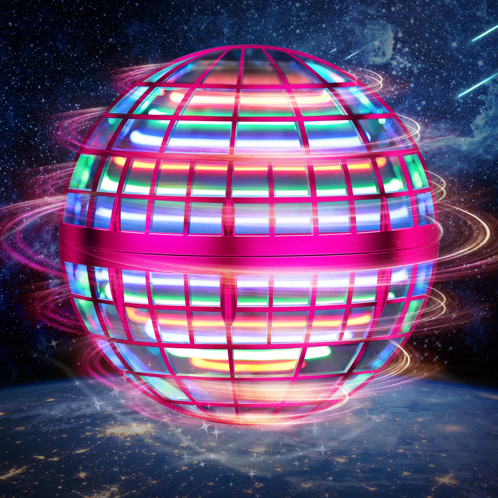 Lematrix 2023 Flying Orb Ball Toy, Hover Ball Boomerang Fly Fidget Spinner, Cool Toys Gifts For 6 7 8 9 10 11 12+ Years Old Boy Girls Teens, Hand Mini Drone Cosmic Globe, Indoor Outdoor Toys (Pink)