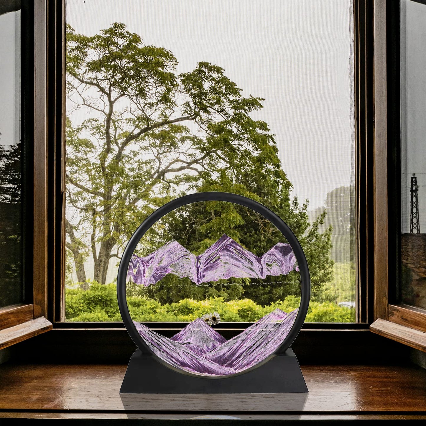 Winthfure Moving Sand Art Picture-3D Deep Sea Sandscape In Round Glass Flowing Sand Frame,Kid'S Large Desktop Dynamic Art Toys,R